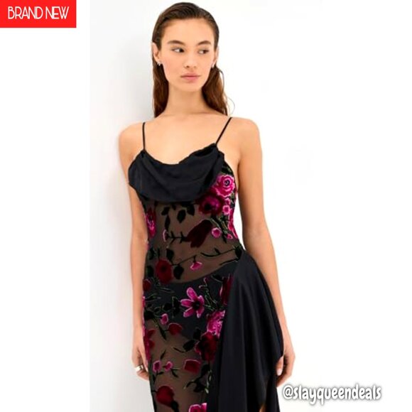 Floral Devor Slip Dress with Satin Trim, Midi Length, Bias Cut - Picture 4 of 7
